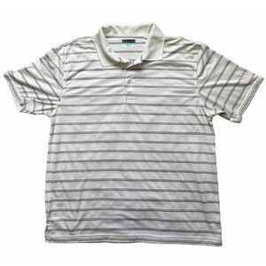 PGA Tour Airflux Mens XL White w Black Stripe Short Sleeve Golf Polo Shirt